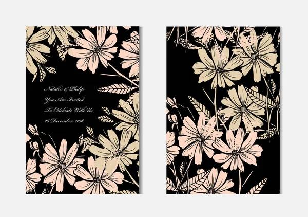 Elegant Kort Med Dekorativa Blommor Designelement Kan Användas För Bröllop — Stock vektor