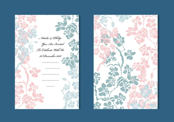 Cartes Élégantes Avec Fleurs Sakura Éléments Design Peut Être Utilisé — Image vectorielle