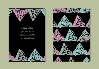 Zarif kartları grunge üçgen, tasarım öğeleri ile. Düğün, bebek duş, anneler günü, Sevgililer günü, Doğum günü kartları, davetiyeler, tebrik için kullanılabilir