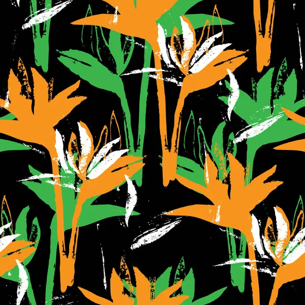 Colorato Modello Senza Cuciture Con Fiori Strelitzia Elementi Design Motivo — Vettoriale Stock