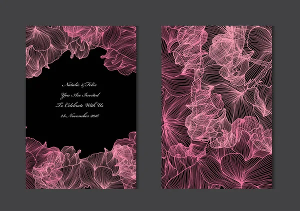 Eleganti Carte Con Fiori Rosa Elementi Design Può Essere Utilizzato — Vettoriale Stock