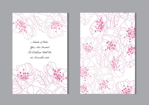 优雅的卡片与樱花 设计元素 可用于婚礼 婴儿淋浴 母亲节 情人节 生日贺卡 复古装饰花 — 图库矢量图片