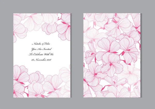 Cartes Élégantes Avec Fleurs Géranium Éléments Design Peut Être Utilisé — Image vectorielle
