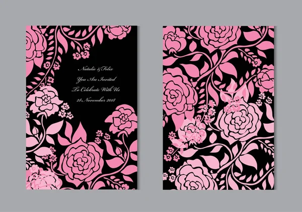 Elegantní Karty Květy Růže Designovými Prvky Lze Použít Pro Svatební — Stockový vektor