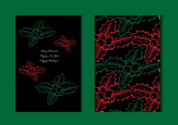 优雅的卡片配有装饰的冬青浆果 设计元素 可用于圣诞节 新年贺卡 冬季卡 — 图库矢量图片