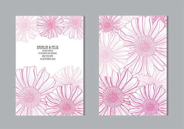 Cartes Élégantes Avec Des Fleurs Aster Éléments Design Peut Être — Image vectorielle