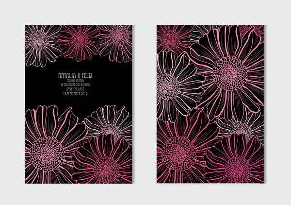 Κομψό Κάρτες Aster Λουλούδια Σχεδιαστικά Στοιχεία Μπορεί Χρησιμοποιηθεί Για Γάμου — Διανυσματικό Αρχείο