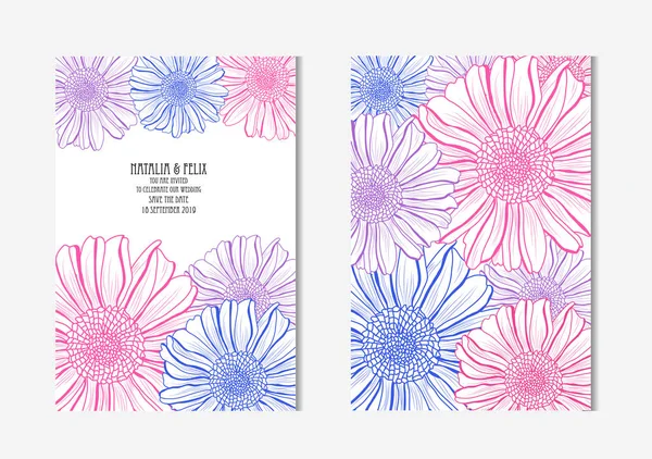 Elegant Kort Med Aster Blommor Designelement Kan Användas För Bröllop — Stock vektor