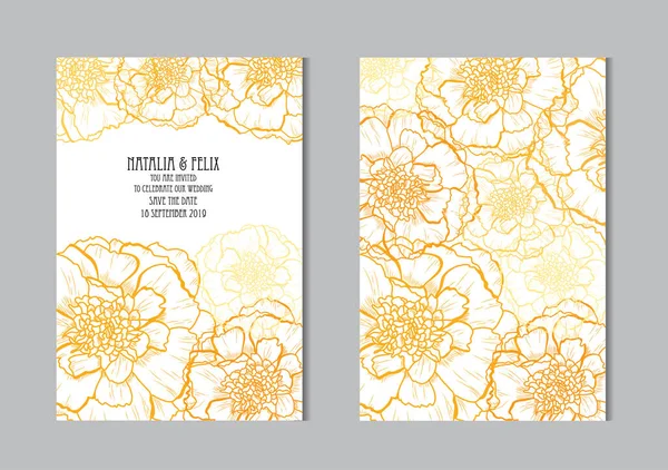 Cartes Élégantes Avec Fleurs Souci Éléments Design Peut Être Utilisé — Image vectorielle