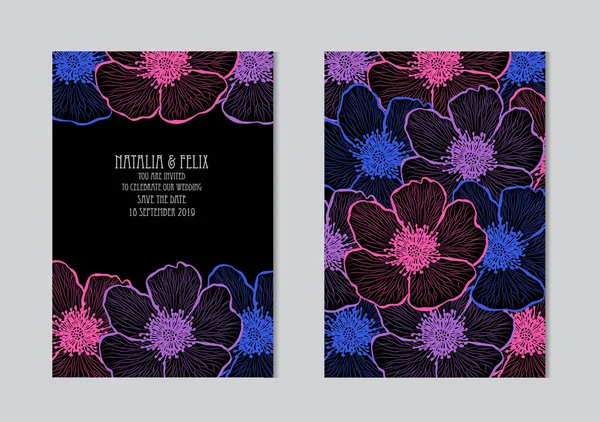 Elegantes Tarjetas Con Flores Rosa Perro Elementos Diseño Puede Utilizar — Archivo Imágenes Vectoriales