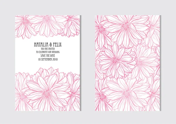 Elegante Karten Mit Dahlienblüten Designelemente Kann Für Hochzeit Babydusche Muttertag — Stockvektor