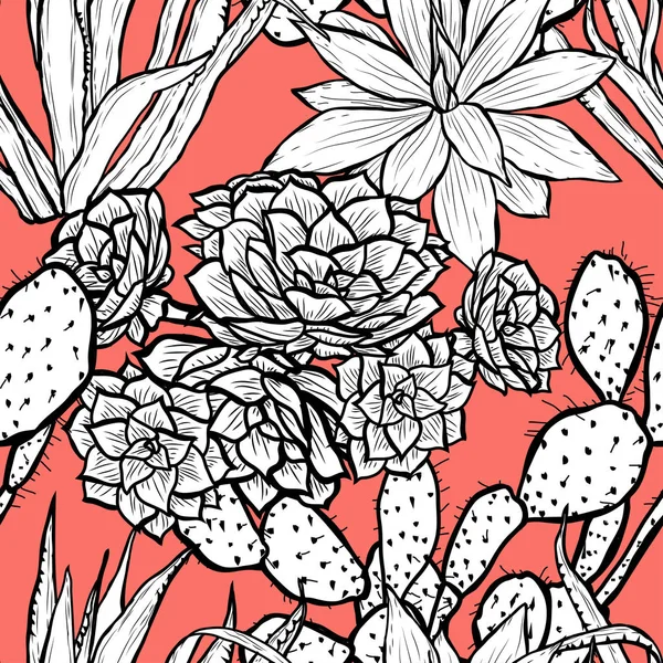 精致的无缝图案与肉质植物 设计元素 采购产品花纹的邀请 印刷品 礼物包装 纺织品 Succulents — 图库矢量图片