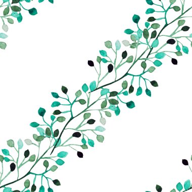 Yapraklı suluboya dalları ve tasarım elementleri olan zarif, pürüzsüz bir desen. Davetiyeler için çiçek deseni, tebrik kartları, hatıra defteri, baskı, hediye paketi, imalat