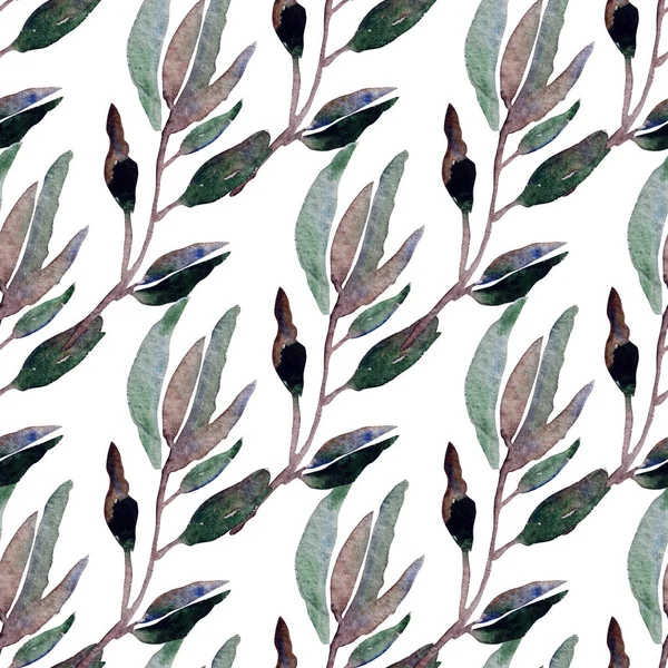 Elegant Seamless Pattern Watercolor Branches Leaves Design Elements Floral Pattern — Stock Photo, Image