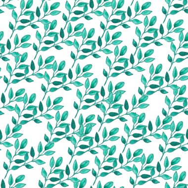 Yapraklı suluboya dalları ve tasarım elementleri olan zarif, pürüzsüz bir desen. Davetiyeler için çiçek deseni, tebrik kartları, hatıra defteri, baskı, hediye paketi, imalat