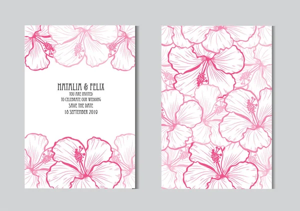 Elegante Kaarten Met Hibiscus Bloemen Designelementen Kan Worden Gebruikt Voor — Stockvector