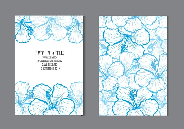 Κομψό Κάρτες Hibiscus Λουλούδια Σχεδιαστικά Στοιχεία Μπορεί Χρησιμοποιηθεί Για Γάμου — Διανυσματικό Αρχείο