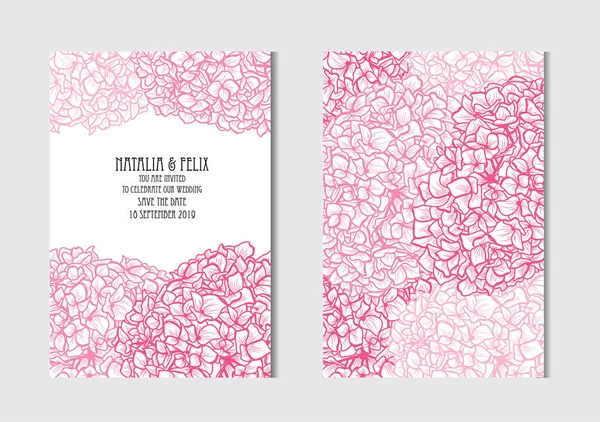 Eleganti Carte Con Fiori Ortensia Elementi Design Può Essere Utilizzato — Vettoriale Stock