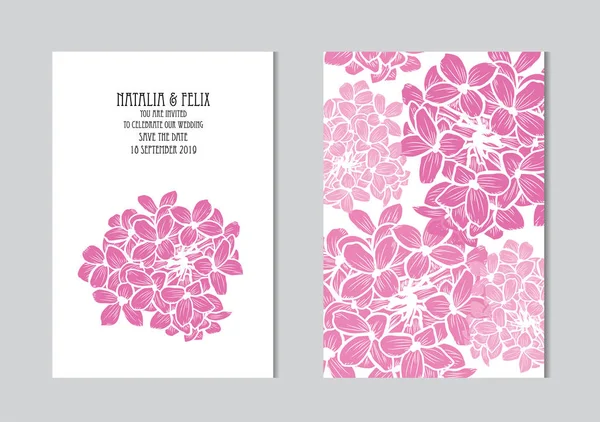 Κομψό Κάρτες Λιλά Λουλούδια Σχεδιαστικά Στοιχεία Μπορεί Χρησιμοποιηθεί Για Γάμου — Διανυσματικό Αρχείο