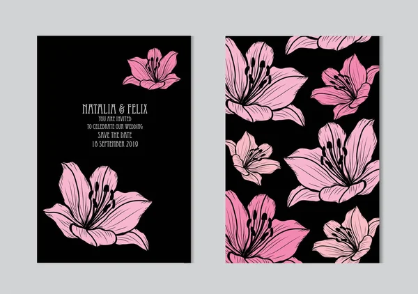Κομψό Κάρτες Λουλούδια Κρίνο Σχεδιαστικά Στοιχεία Μπορεί Χρησιμοποιηθεί Για Γάμου — Διανυσματικό Αρχείο