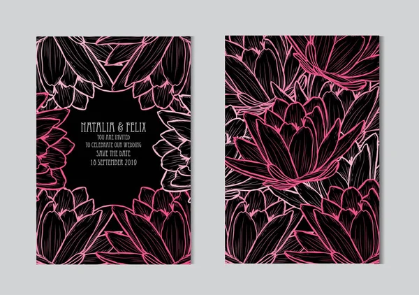 Κομψό Κάρτες Άνθη Λωτού Σχεδιαστικά Στοιχεία Μπορεί Χρησιμοποιηθεί Για Γάμου — Διανυσματικό Αρχείο