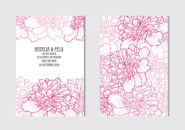 Κομψό Κάρτες Λουλούδια Peony Σχεδιαστικά Στοιχεία Μπορεί Χρησιμοποιηθεί Για Γάμου — Διανυσματικό Αρχείο