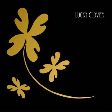 Dekoratif altın şanslı dört yapraklı yonca, tasarım öğeleri. Tasarımını yazdırma, kartları, davetiyeleri, afişler, posterler için kullanılabilir. St Patricks Günü teması