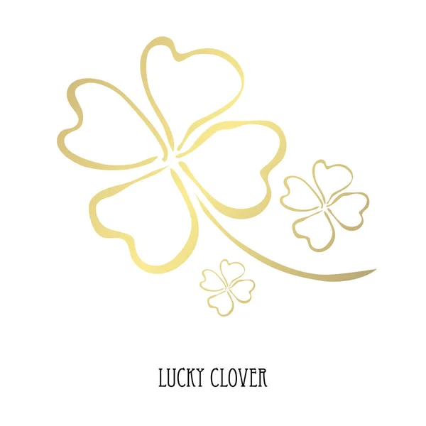Decorative Golden Lucky Four Leaf Clovers Design Elements Can Used — Stock Vector