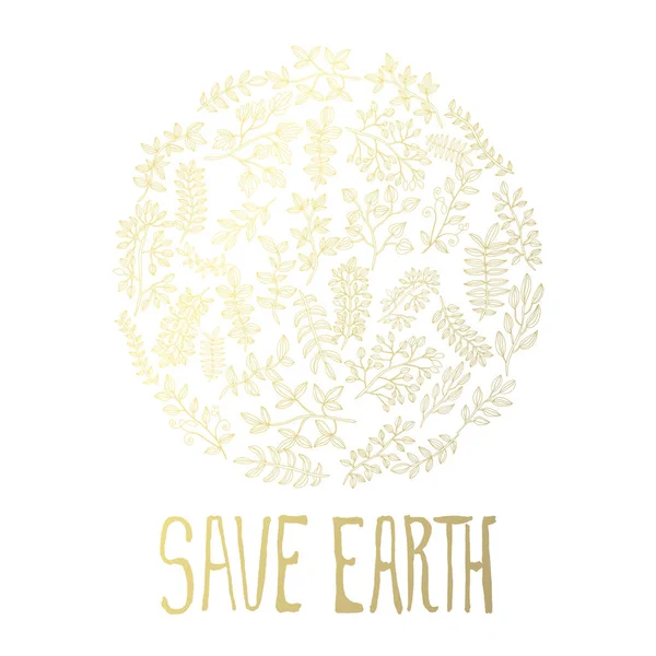 拯救地球海报在金黄的颜色 可用于生态 环境牌 自然背景 — 图库矢量图片