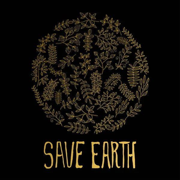 Зберегти Плакат Землі Золотими Кольорами Можна Використовувати Екології Екологічних Карт — стоковий вектор