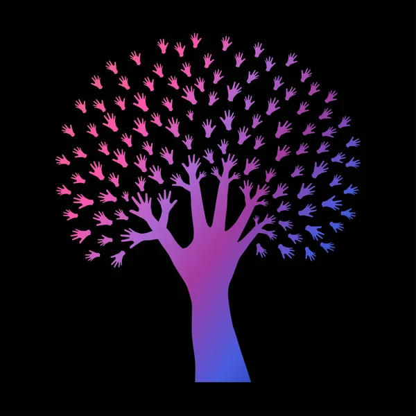Hand Drawn Decorative Neon Hand Tree Can Used Ecology Environment — Stock Vector