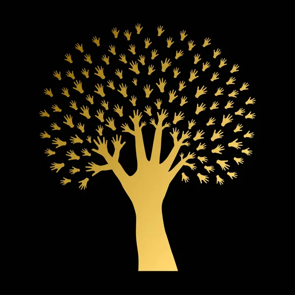 Árbol Mano Oro Decorativo Dibujado Mano Puede Utilizar Para Ecología — Vector de stock