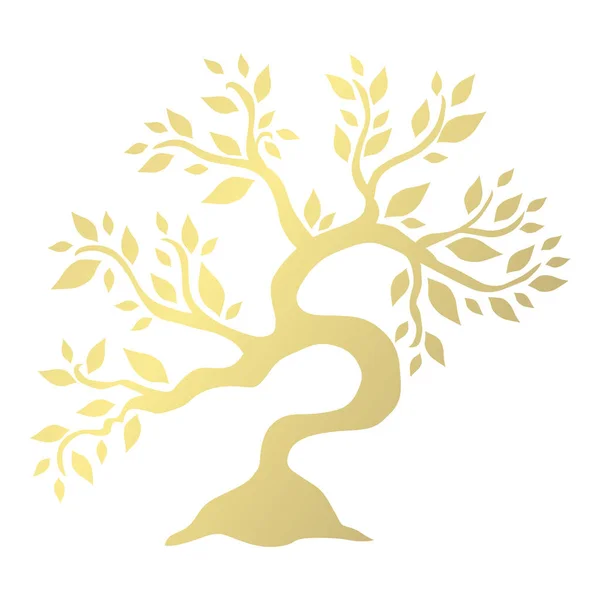 Çizilmiş Dekoratif Altın Ağaç Ekoloji Çevre Geri Dönüşüm Doğa Koruma — Stok Vektör