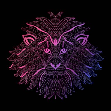 Zarif elle çizilmiş dekoratif neon aslan, tasarım öğesi. Kullanılabilir davetiye, tebrik kartları, scrapbooking, baskı, hediye paketi, üretim için. Hayvan Tema