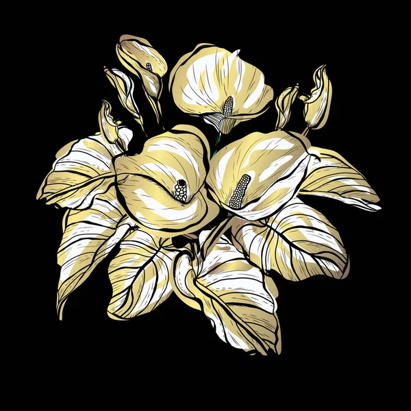 Decoración floral dorada — Vector de stock