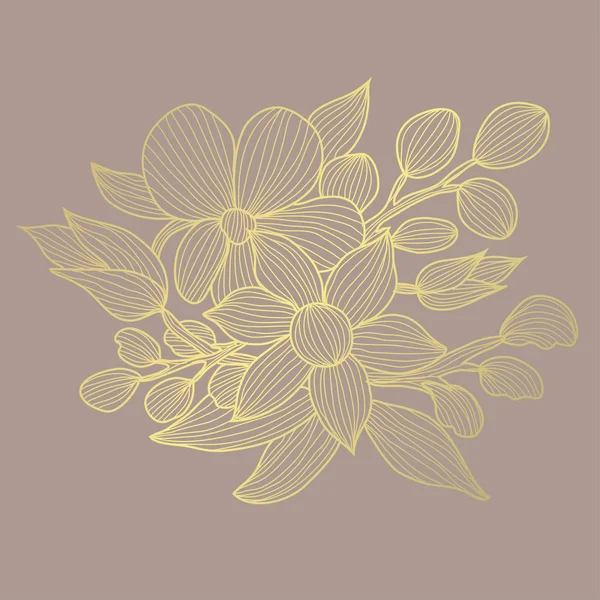 Decoración floral dorada — Vector de stock