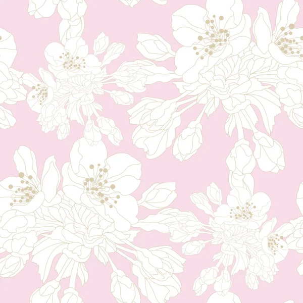 Elegante Naadloze Patroon Met Sakura Kersenbloesem Bloemen Design Elementen Bloemen — Stockvector