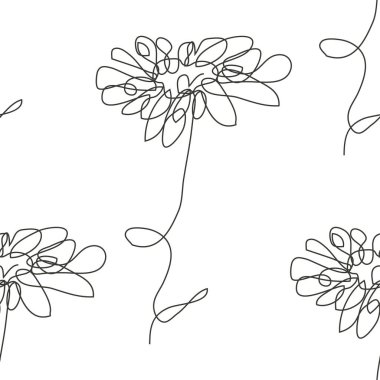 Papatya çiçekleri ve tasarım elementleriyle zarif, pürüzsüz bir desen. Davetiyeler için çiçek deseni, kartlar, baskı, hediye paketi, imalat, tekstil, kumaş, duvar kağıtları. Aralıksız çizgi sanatı