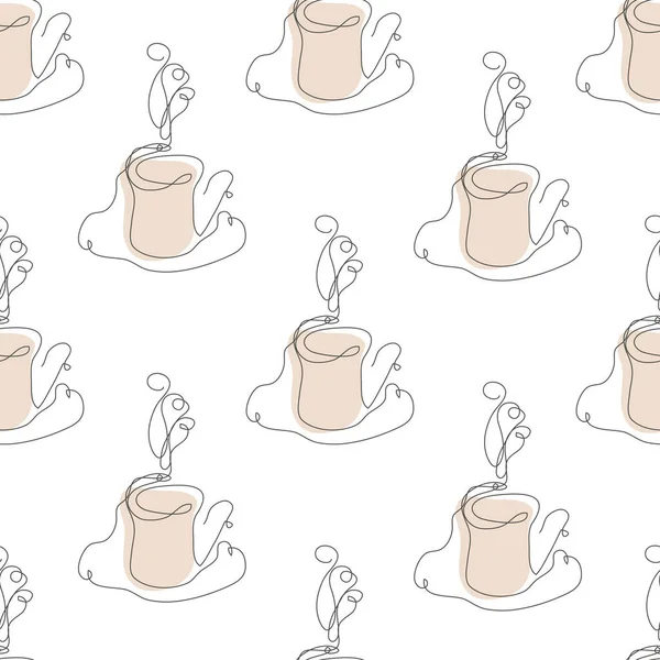 コーヒーやティーカップ デザイン要素とエレガントな連続的なラインシームレスパターン 招待状 メニュー カード ギフトラップ ファブリック 壁紙のためのコーヒーカップパターン — ストックベクタ