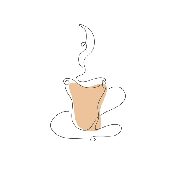 Decorative Continuous Line Hand Drawn Coffee Tea Cup Design Element — Stock Vector