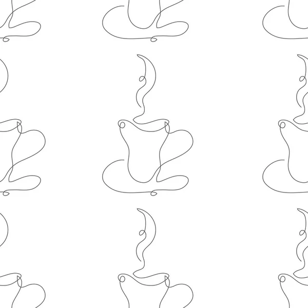 Padrão Sem Costura Linha Contínua Elegante Com Xícaras Café Chá — Vetor de Stock