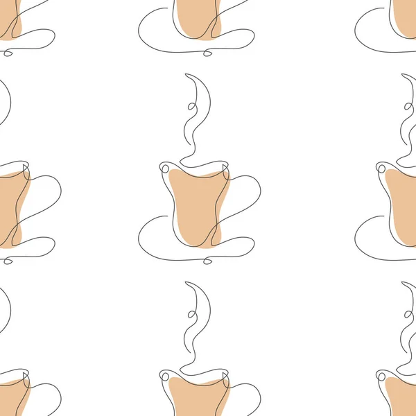 Elegante Continue Lijn Naadloos Patroon Met Koffie Thee Kopjes Design — Stockvector