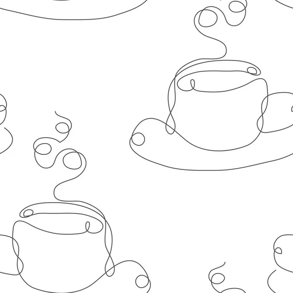 Élégante Ligne Continue Motif Sans Couture Avec Café Tasses Thé — Image vectorielle