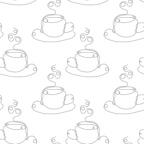 Elegante Durchgehende Linie Nahtloses Muster Mit Kaffee Oder Teetassen Designelemente — Stockvektor