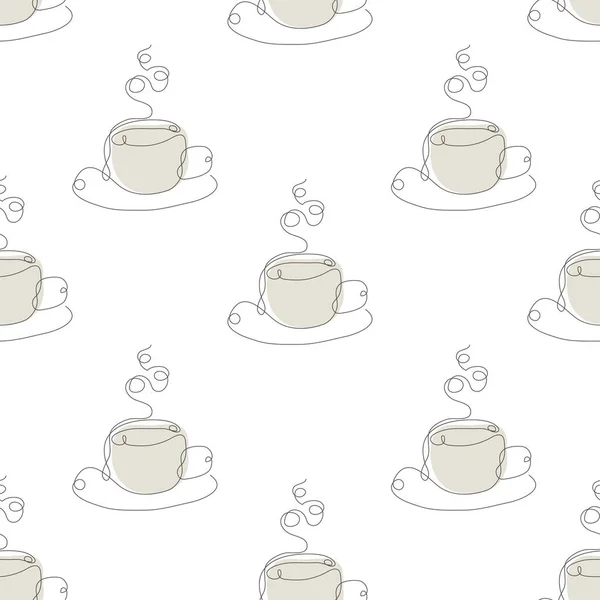 Elegante Durchgehende Linie Nahtloses Muster Mit Kaffee Oder Teetassen Designelemente — Stockvektor