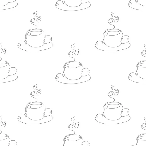 Padrão Sem Costura Linha Contínua Elegante Com Xícaras Café Chá —  Vetores de Stock