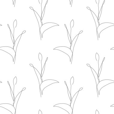 Lale çiçekleri ve tasarım elementleri olan zarif, kesintisiz bir çizgi. Davetiyeler, kartlar, baskı, hediye paketi, imalat, tekstil, kumaş, duvar kağıtları için çiçek deseni