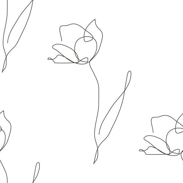 Елегантна Безперервна Лінія Безшовний Візерунок Трояндовими Квітами Елементами Дизайну Квітковий — стоковий вектор
