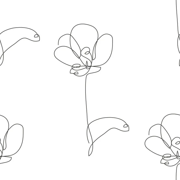 バラの花 デザイン要素とエレガントな連続ラインシームレスパターン 招待状 カード ギフトラップ ファブリック 壁紙のための花のパターン — ストックベクタ