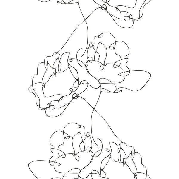 バラの花 デザイン要素とエレガントな連続ラインシームレスパターン 招待状 カード ギフトラップ ファブリック 壁紙のための花のパターン — ストックベクタ